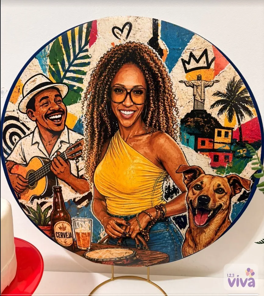 Painel personalizado com a aniversariante em tema carioca